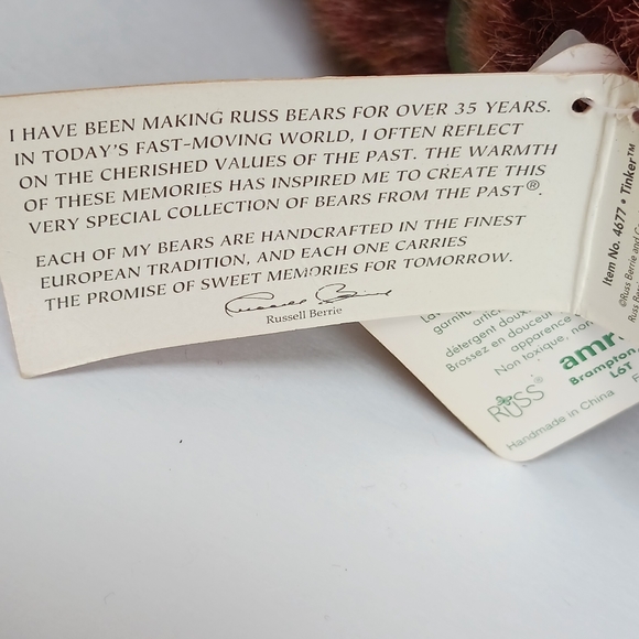 TINKER bear Russ Berrie & Co. 8" BEARS FROM THE PAST - Picture 5 of 7
